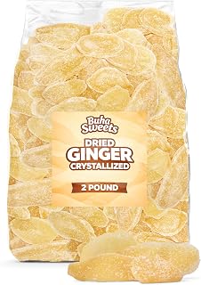 Bulk Dried Crystallized Ginger 2 Pound - Sweet & Spicy Candied Ginger Sugar-Coated Slices for Snacking, Baking, Cooking & Tea