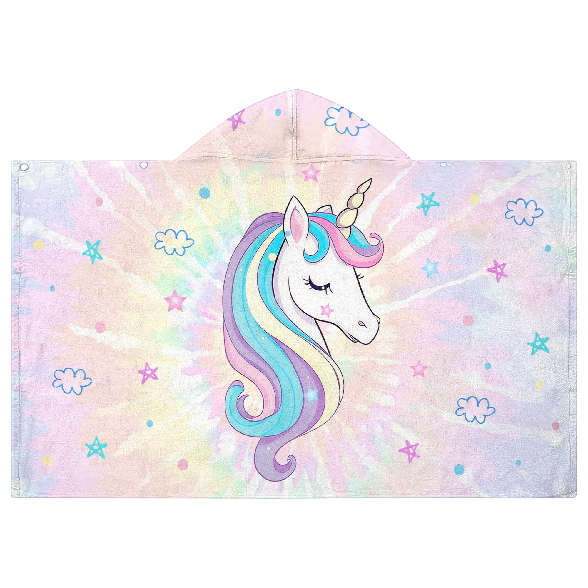 Toallas de baño con capucha de unicornio para niños, toalla ligera con capucha de secado rápido de 30 x 50 pulgadas, toallas de baño de teñido anudado para playa, alberca, viajes