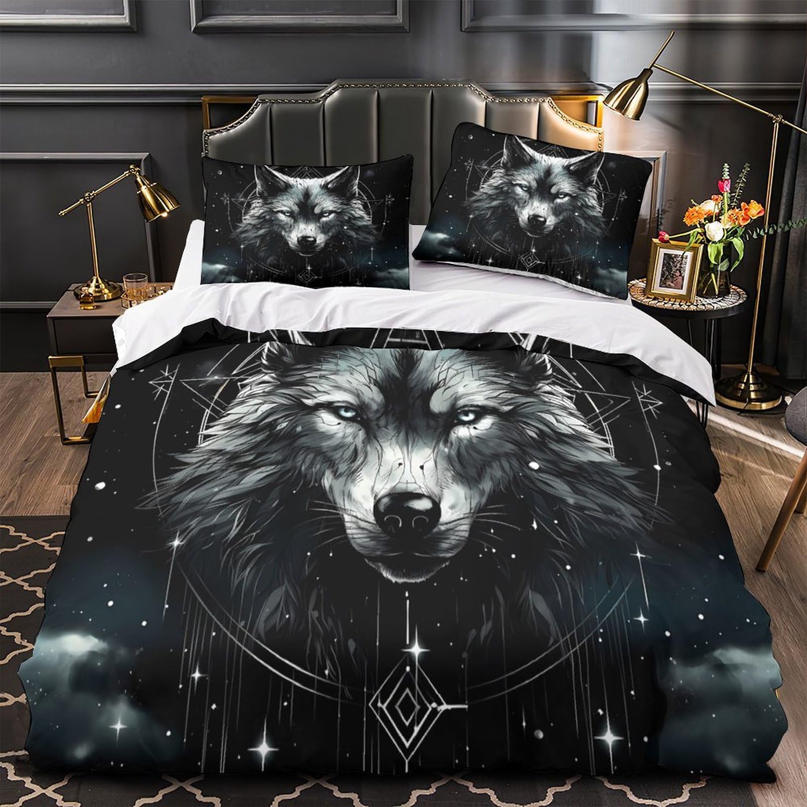 Housse de couette loup 3D hypoallergénique et douce avec fermeture éclair