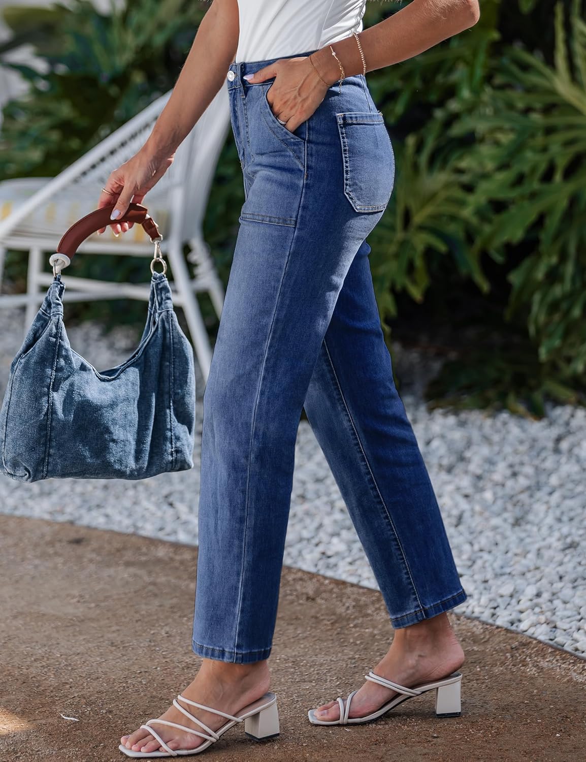 luvamia Straight Leg Jeans for Women Trendy High Waisted Stretchy Denim Pants Ankle Length Patch Pocket Trouser Jeans - Image 7