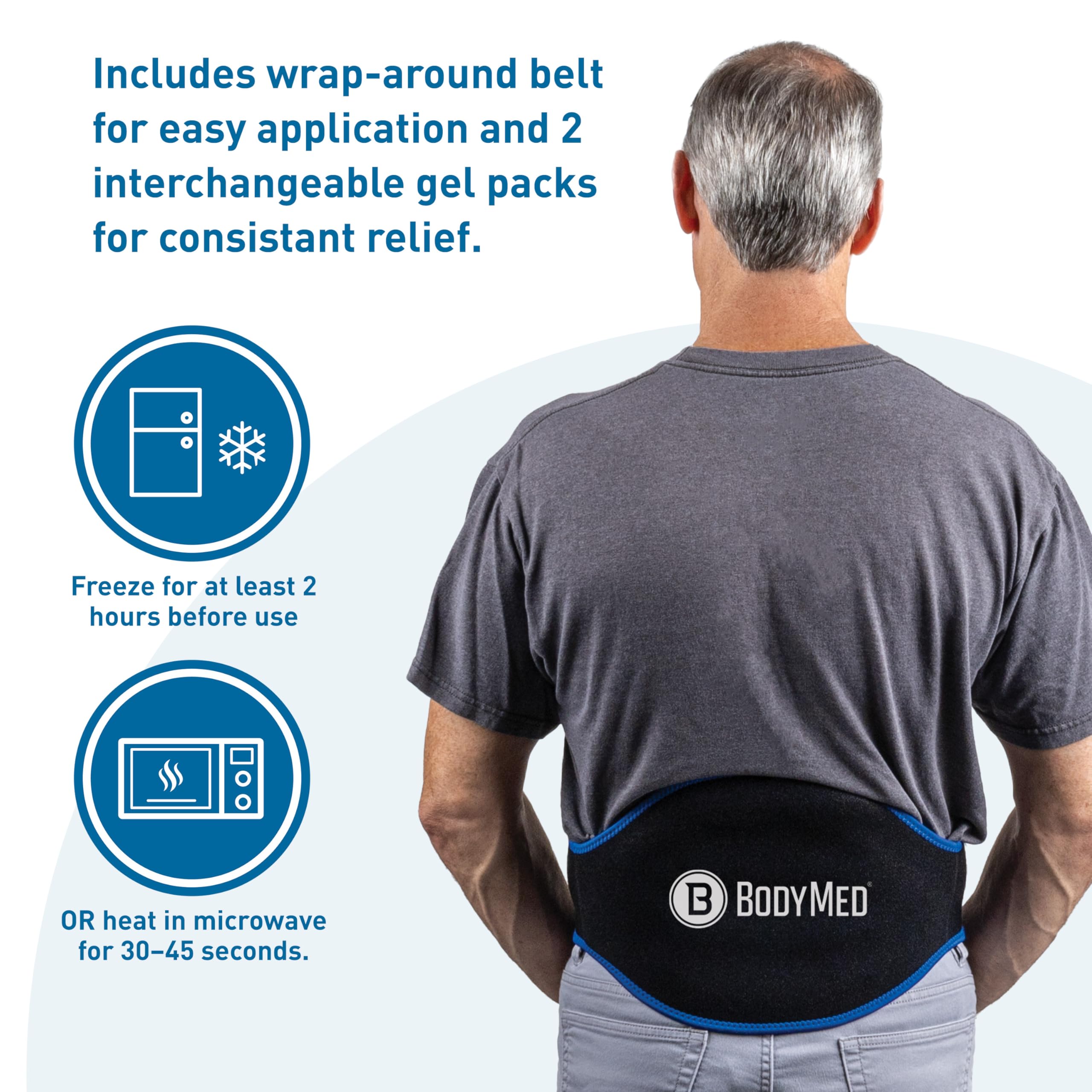 BodyMed Versátil paquete de gel para terapia de frío y calor, flexible y reutilizable, para aliviar el dolor, neopreno ajustable, transpirable, apto para microondas y congelador, ideal para espalda
