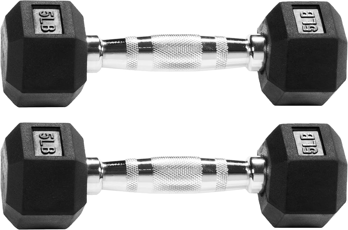 Fitvids Rubber Encased Hex Dumbbell, Multiple Sizes