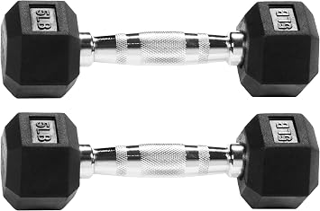Signature Fitness Rubber Encased Hex Weights Dumbbells Pair, Exercise & Fitness Dumbbells for Home Gym Training