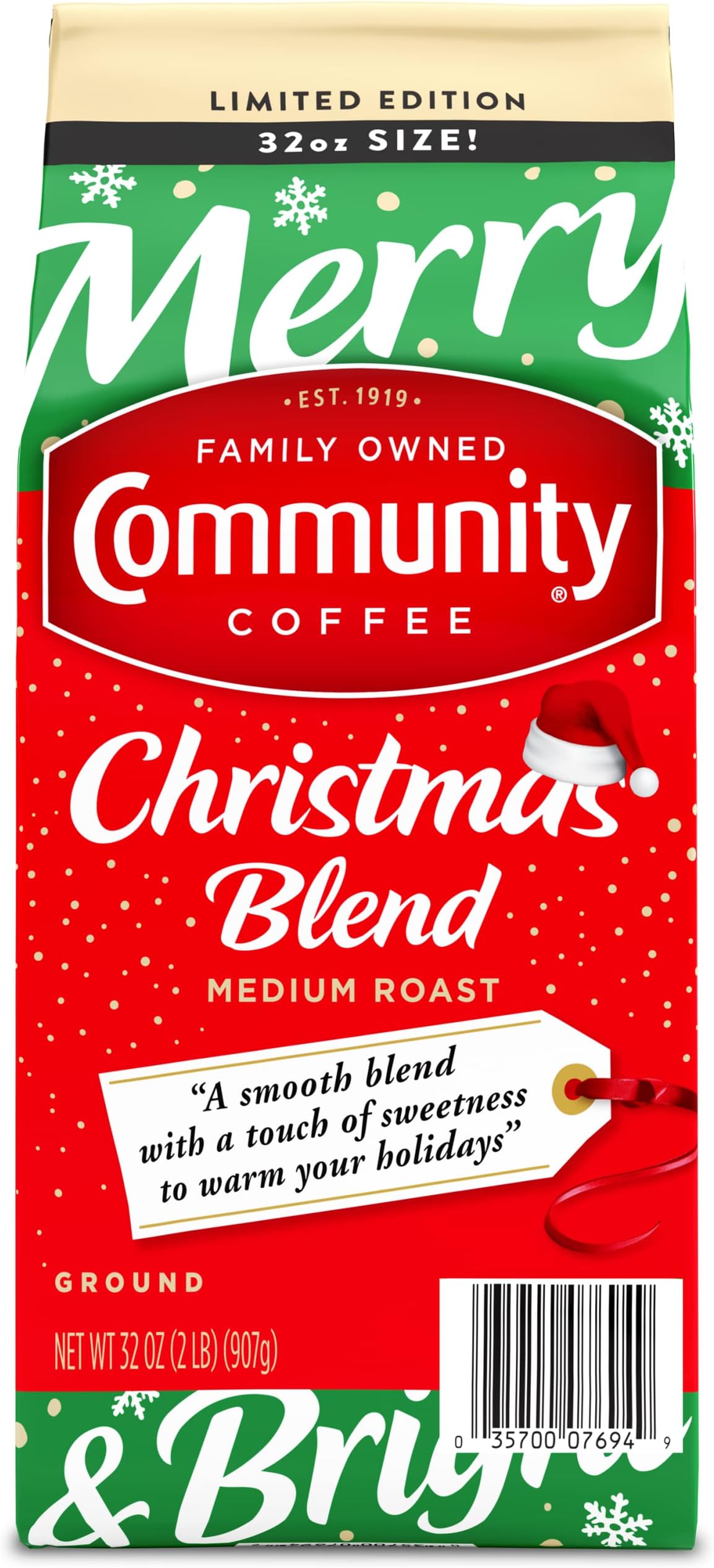 Community Coffee Christmas Blend Ground Coffee, Medium Roast, 32 oz Bag