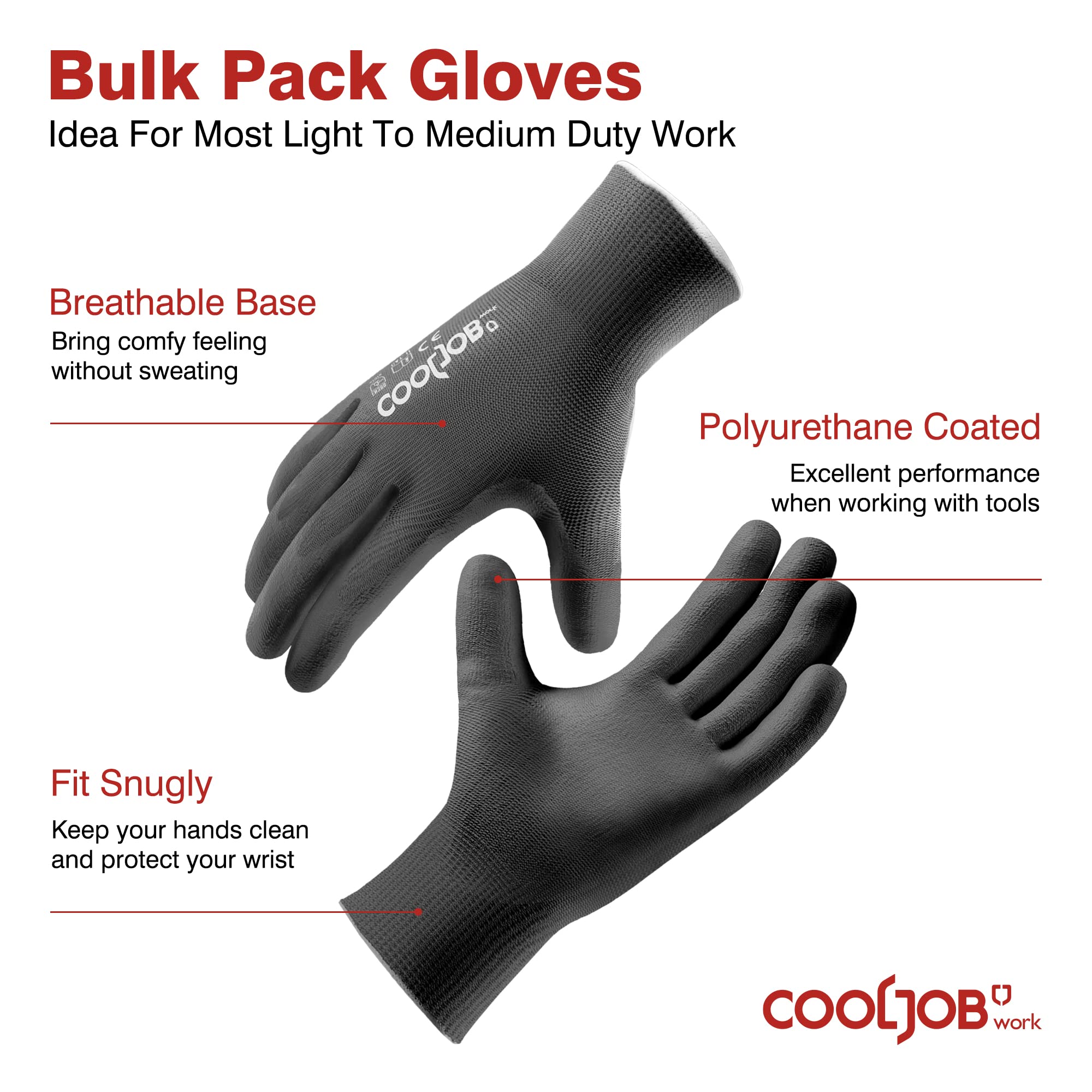 COOLJOB 12 works Safety Work Gloves Pack Bulk with Grip PU Coating - Image 2