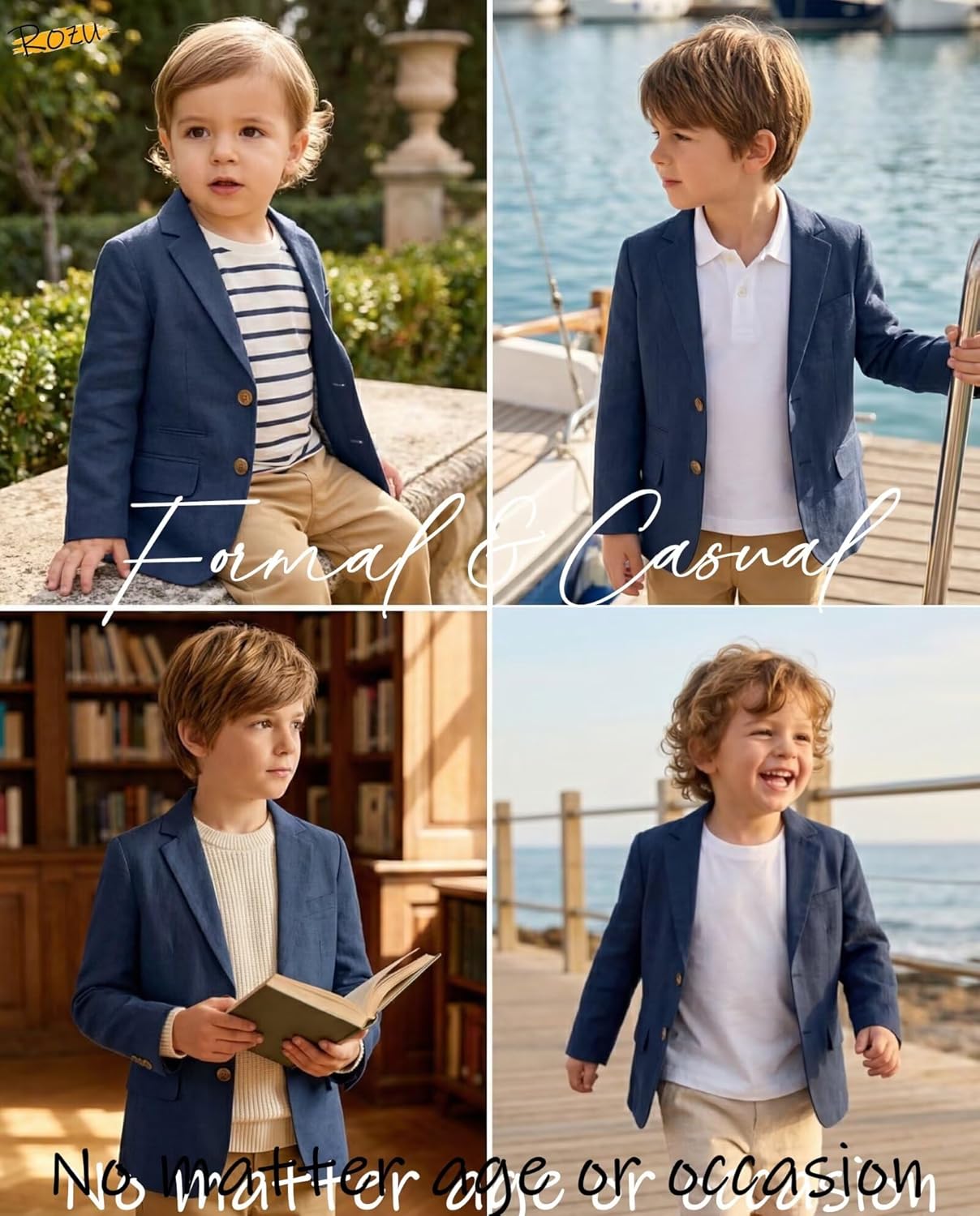 ROZU Boys Linen Suit Jacket Summer Casual Sport Coats Wedding Guest Outfit Linen Blazer for Boy School Uniform Beach Wedding