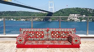 Red Colorful Arabic Sofa Set, Oriental Sofa, Corner Floor Sofa Seating Set, Floor Cushions, Living Room Sofa Couches, Modular Sectional Sofa (4+4'' Thickness Sofa)