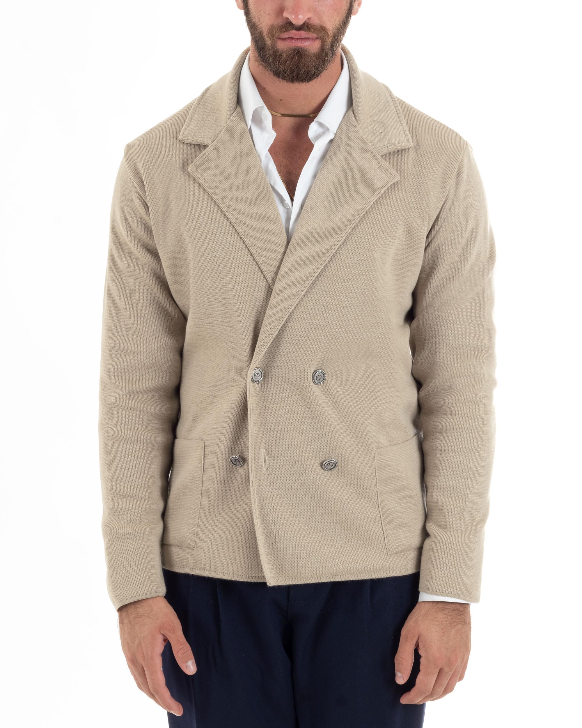 Cardigan Uomo Doppiopetto Giacca con Bottoni Maglia Lavorata Maglioncino Tramato Casual Vari Colori