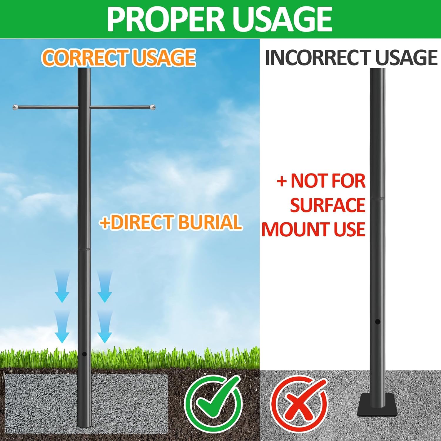 7FT Outdoor Lamp Post with Metal Cross Arm, Direct Burial Installation, 3" Fixture Compatible, Weatherproof for Driveway/Garden Lighting