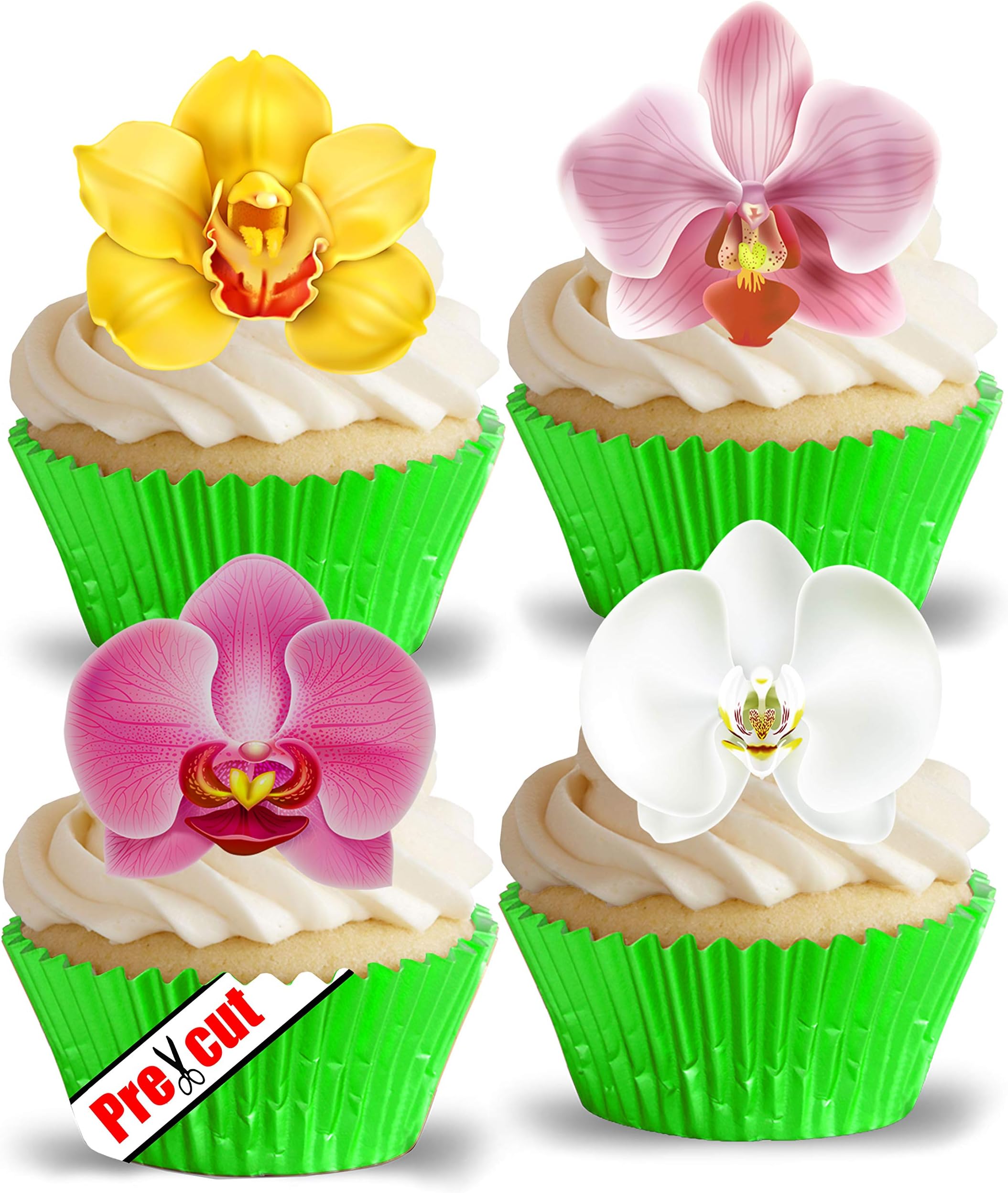 AnglesitPRE-CUT BEAUTIFUL ORCHIDS EDIBLE RICE/WAFER PAPER CUPCAKE CAKE DESSERT MIXED COLOUR FLOWER TOPPERS BIRTHDAY SPRING SUMMER PARTY WEDDING BABY SHOWER MOTHER'S DAY EASTER DECORATIONS