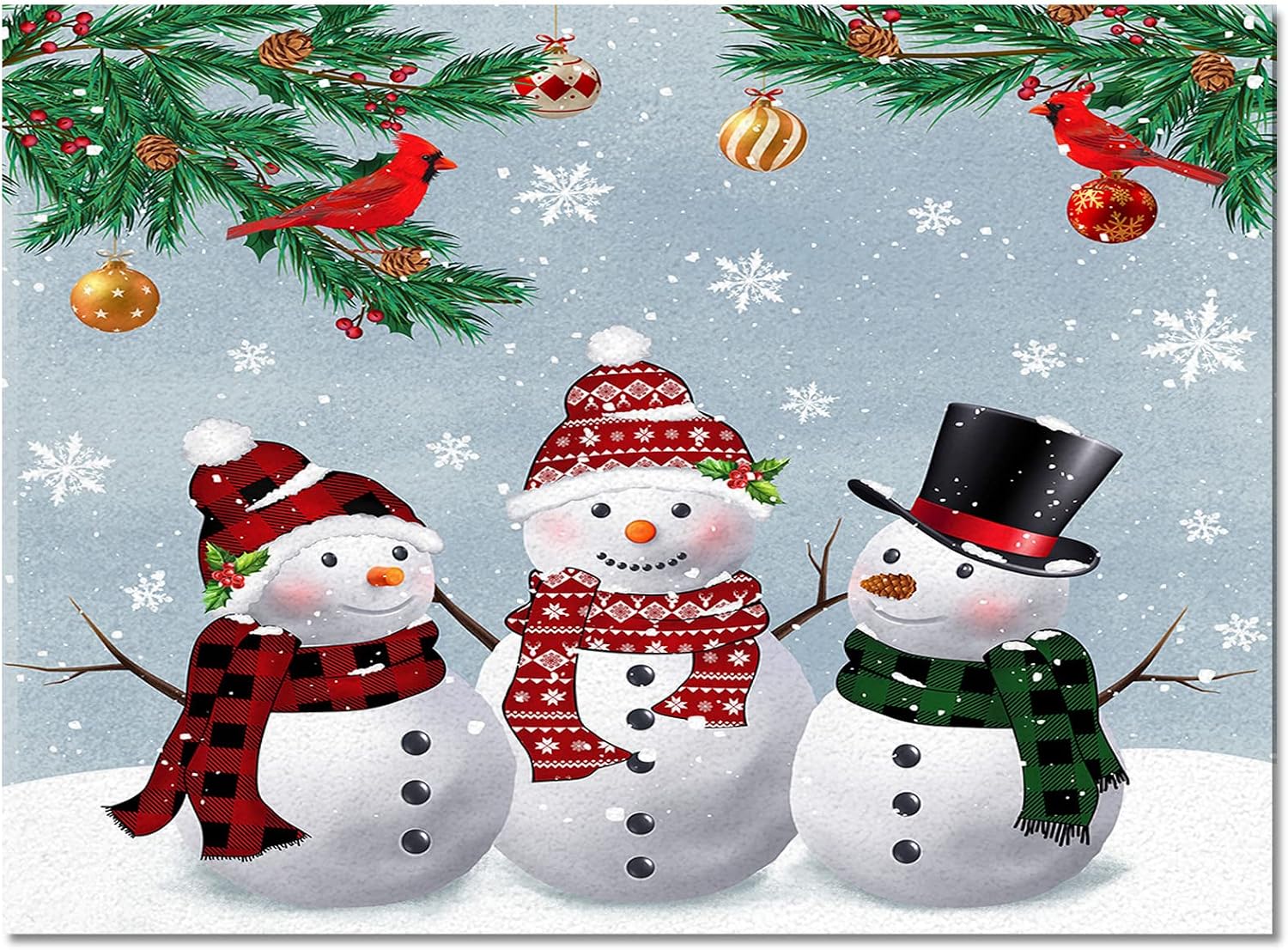 Area Rug 2x3 Feet, Xmas Tree Cardinals Snowflake Christmas Snowman Rug, Rugs for Living Room Decor Bedroom Decor Kids Room, Non-Slip Living Room Rugs, Comrft Carpet Washable Rug
