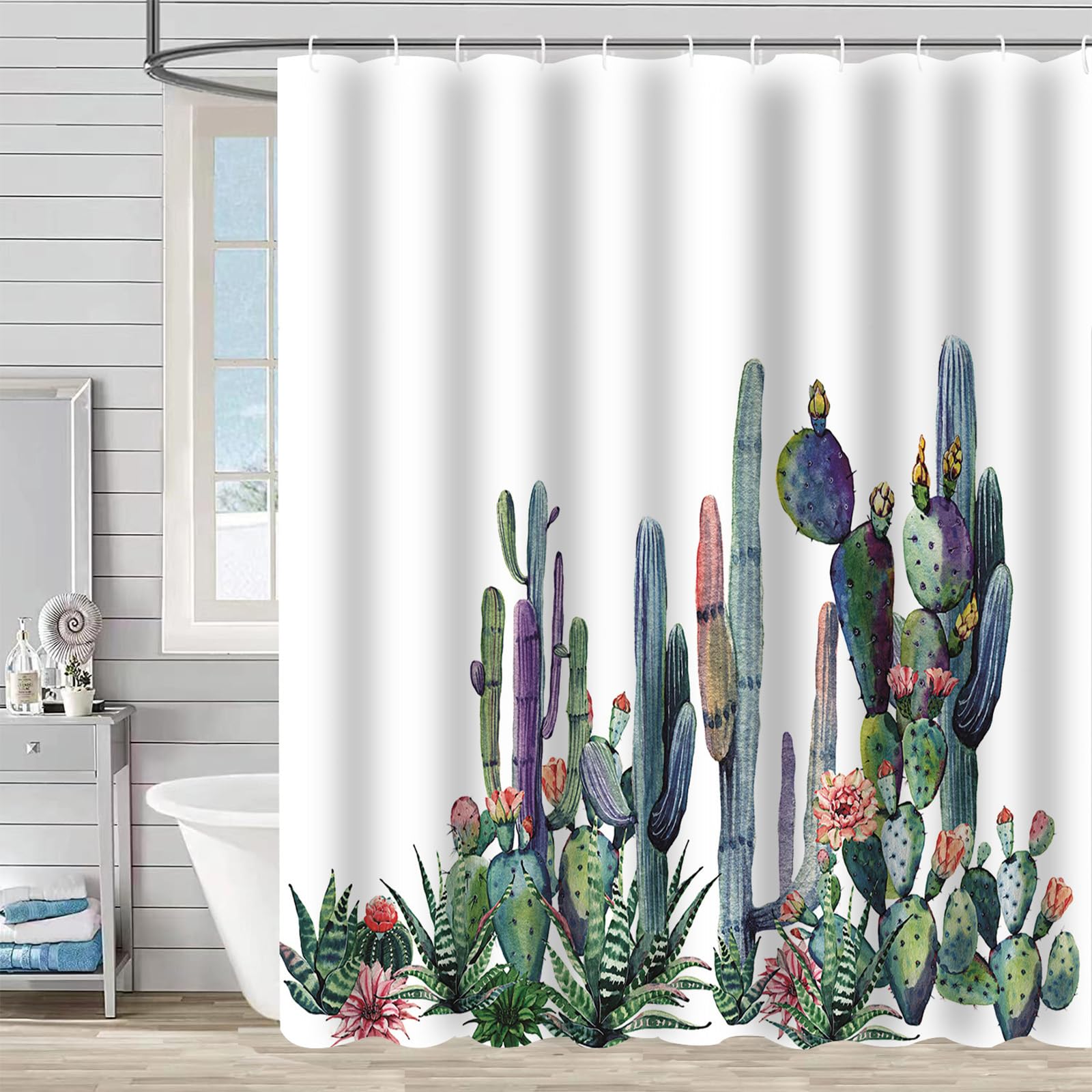 FAIRYGATE Bathroom Curtains Shower Curtain Watercolor Green Leaves Summer Tropical Botanical Plants Leaf Polyester Fabric with Hooks B8510