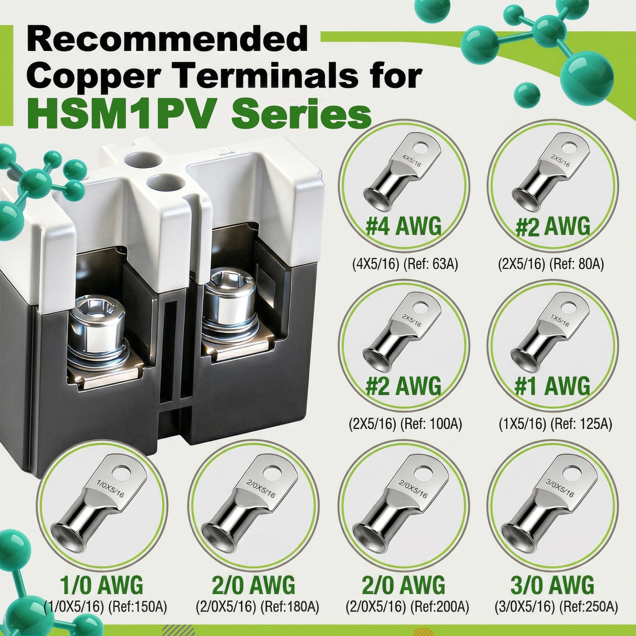 Heschen Interruttore automatico scatolato CC MCCB, 2P, DC550V, interruttore automatico fotovoltaico, per sistema solare fotovoltaico Pannelli solari Sistema di rete (125A, HSM1PV-125)