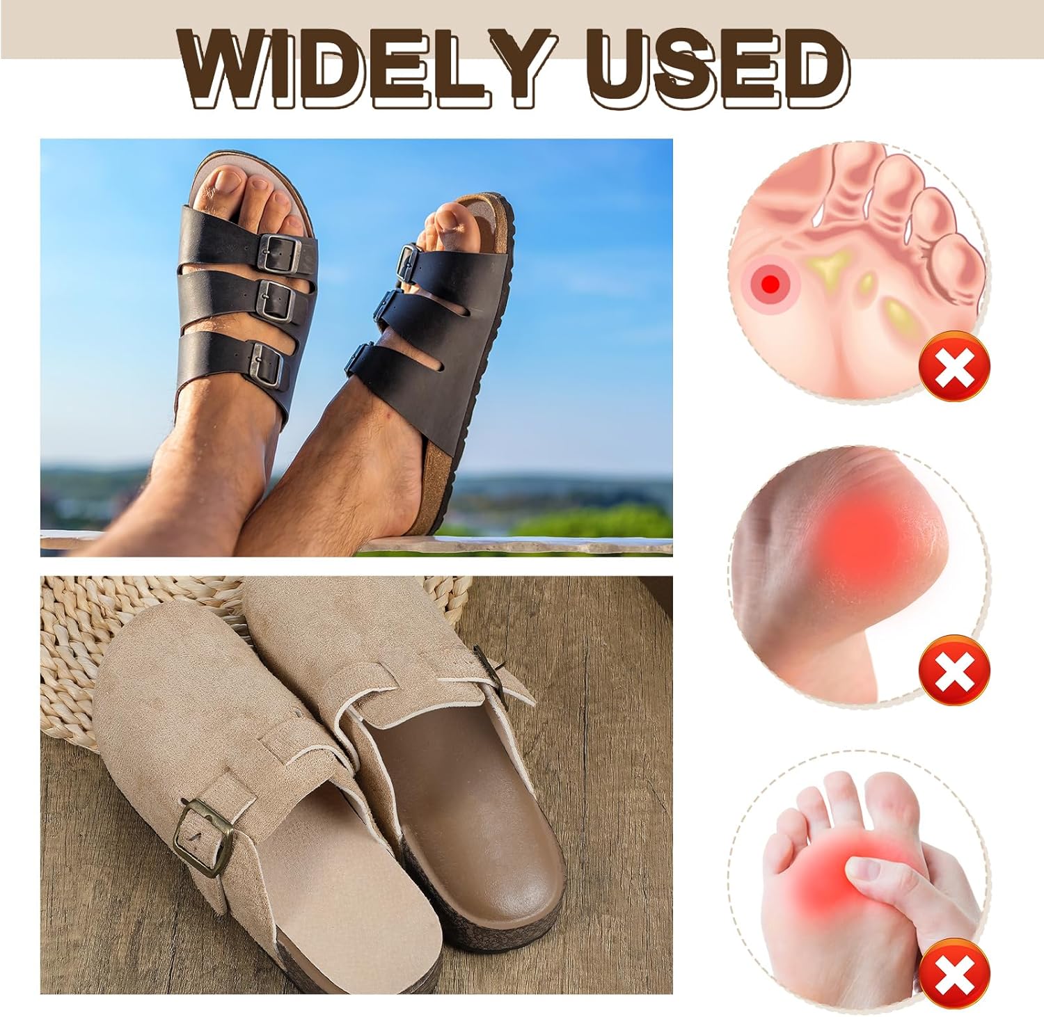 6 Pairs Adhesive Cork Insoles Self-Adhesive Cushion Insoles for Mules Sandal Clog Adhesive Mules Inserts for Shoes Flats Boots Sandals Callus Pain, for Men Women 6-9 Size - Image 6