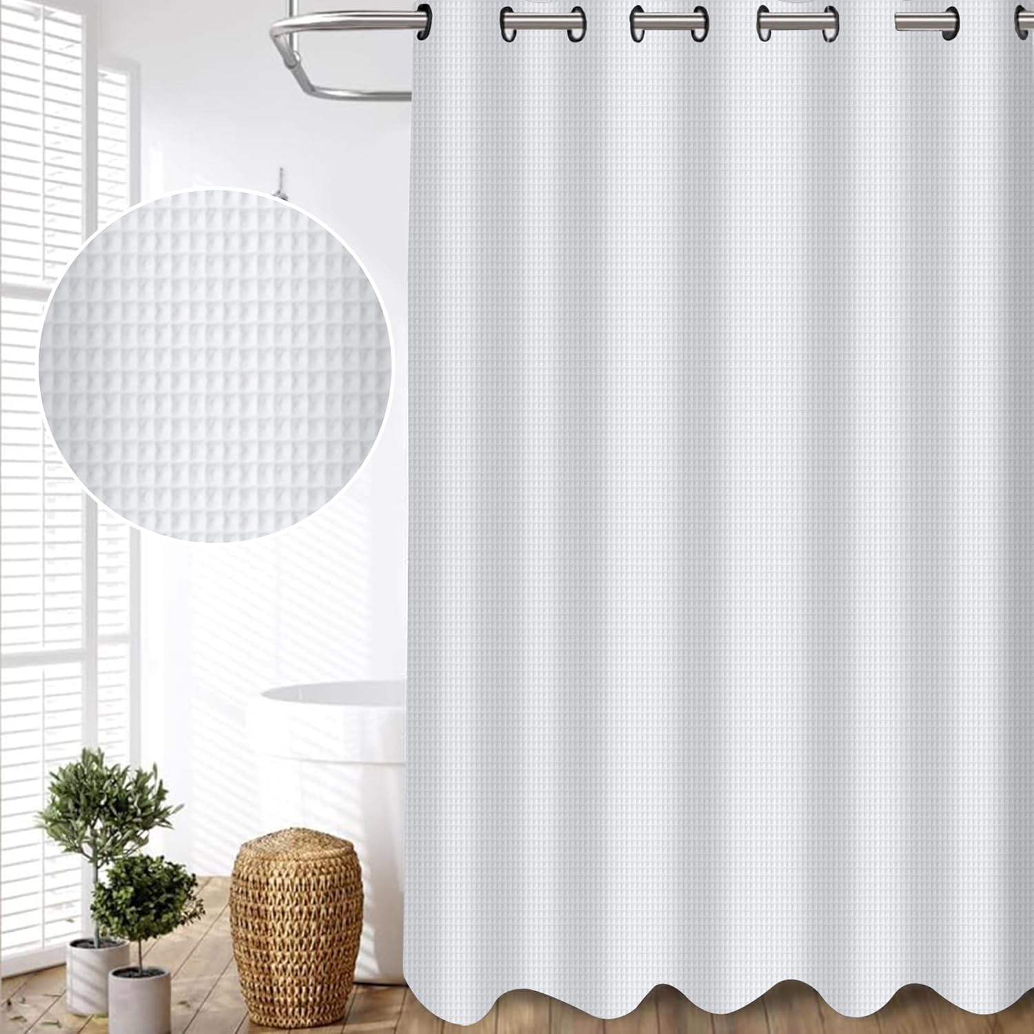 Canadian Linen Beautiful Waffle Hookless Shower Curtain for Bathroom