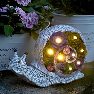 FORUP Snail Garden Statue, Resin Snail Figurine Garden Lawn Ornaments with Solar LED Lights for Outdoor Yard Garden Decorations