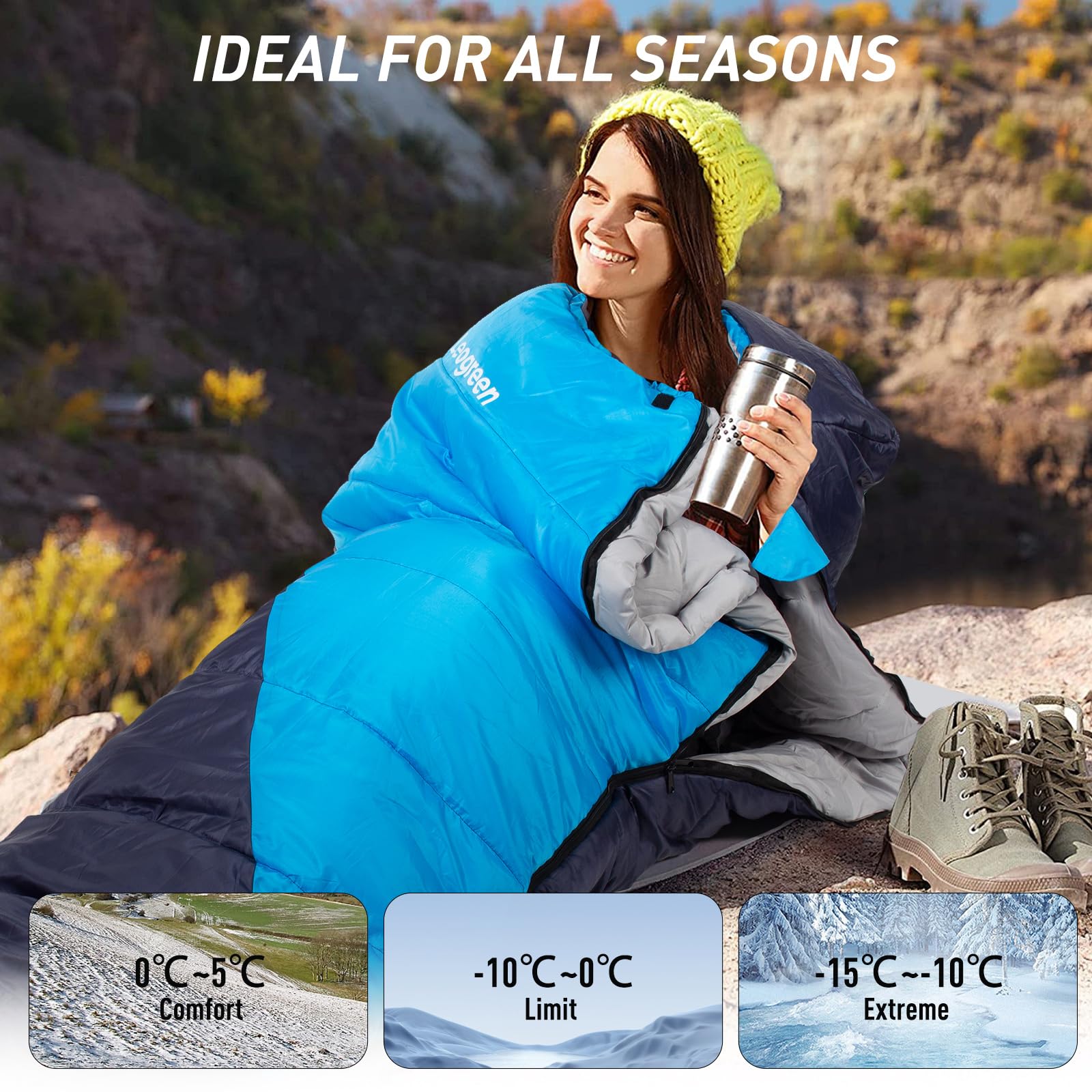 Leogreen Sac de Couchage en Duvet, -15℃~5℃, 210x80x35cm, pour Adultes | Ultra Compact Utilisable en 3-4 Saisons Sac Couchage Momie, Plus Chaud pour Le Camping, la randonnée et l'alpinisme