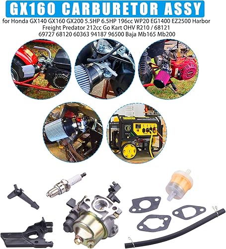 Miniatura 5 de JINGKE Conjunto de carburador GX160 para Honda GX140 GX160 GX200 5.5HP 6.5HP 196cc WP20 EG1400 EZ2500 Harbor Freight Predator 212cc Go Kart OHV R210