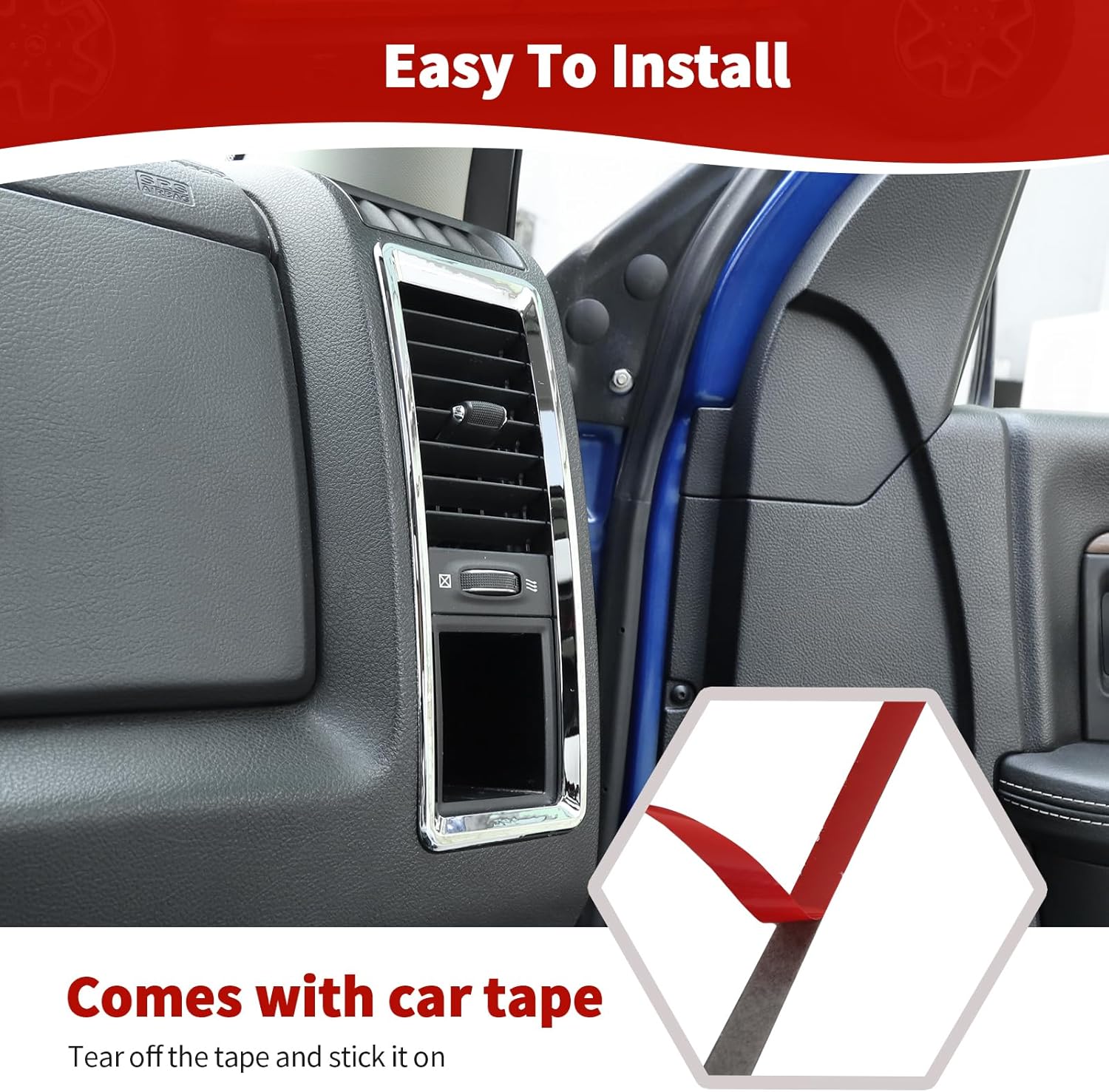 RT-TCZ for RAM Dash Air AC Vents Trim Cover Frame for Dodge RAM 2010-2017 Chrome Interior Accessories 2pcs