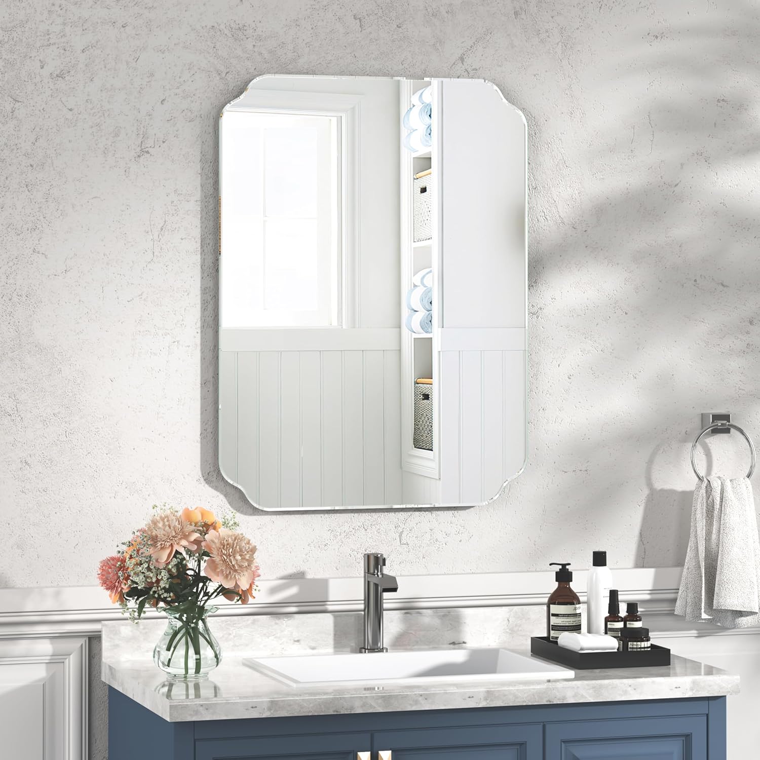 Bathroom Mirrors for Over Sink, Frameless Mirrors for Wall, 24x32 Inch Beveled Bathroom Mirror, Bathroom Vanity Mirror for Bedroom Living Room Entryway Home Decor Rectangular 32"L x 24"W