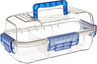 Heathrow Scientific HS120052 Duraporter Sealed Specimen Tote or Sample Transport Box, Polycarbonate, Water-Tight, Clear with Blue Handles