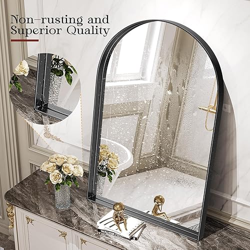 Miniatura 7 de Espejo arqueado de 22 x 30 pulgadas para baño, espejo de pared arqueado negro, espejo de tocador, marco de metal negro, espejos de arco para sala de