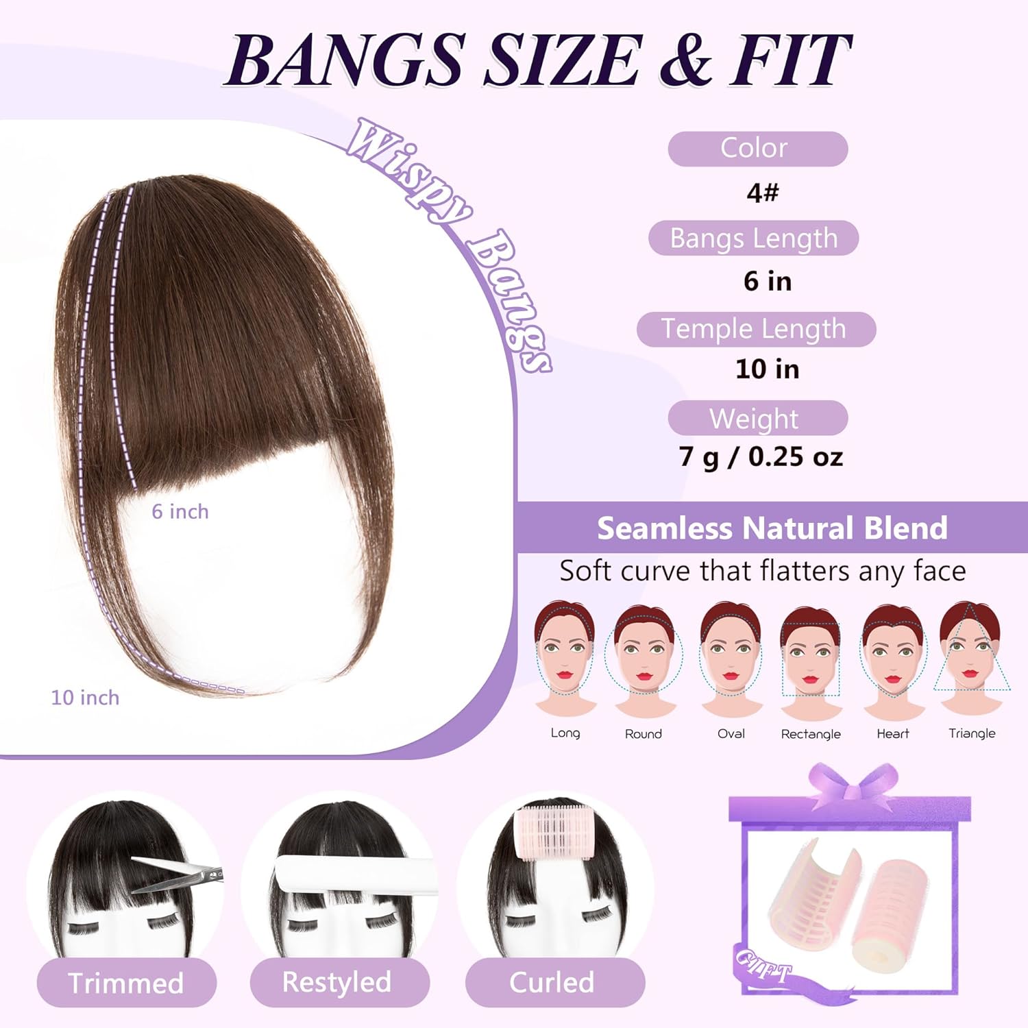 Yorda Bangs Hair Clip 100% Human Hair Clip in Bangs Fringe with Temples Wispy/French Bangs for Women Natural Looking for Daily Use (Wispy Bangs, #4) - Image 2