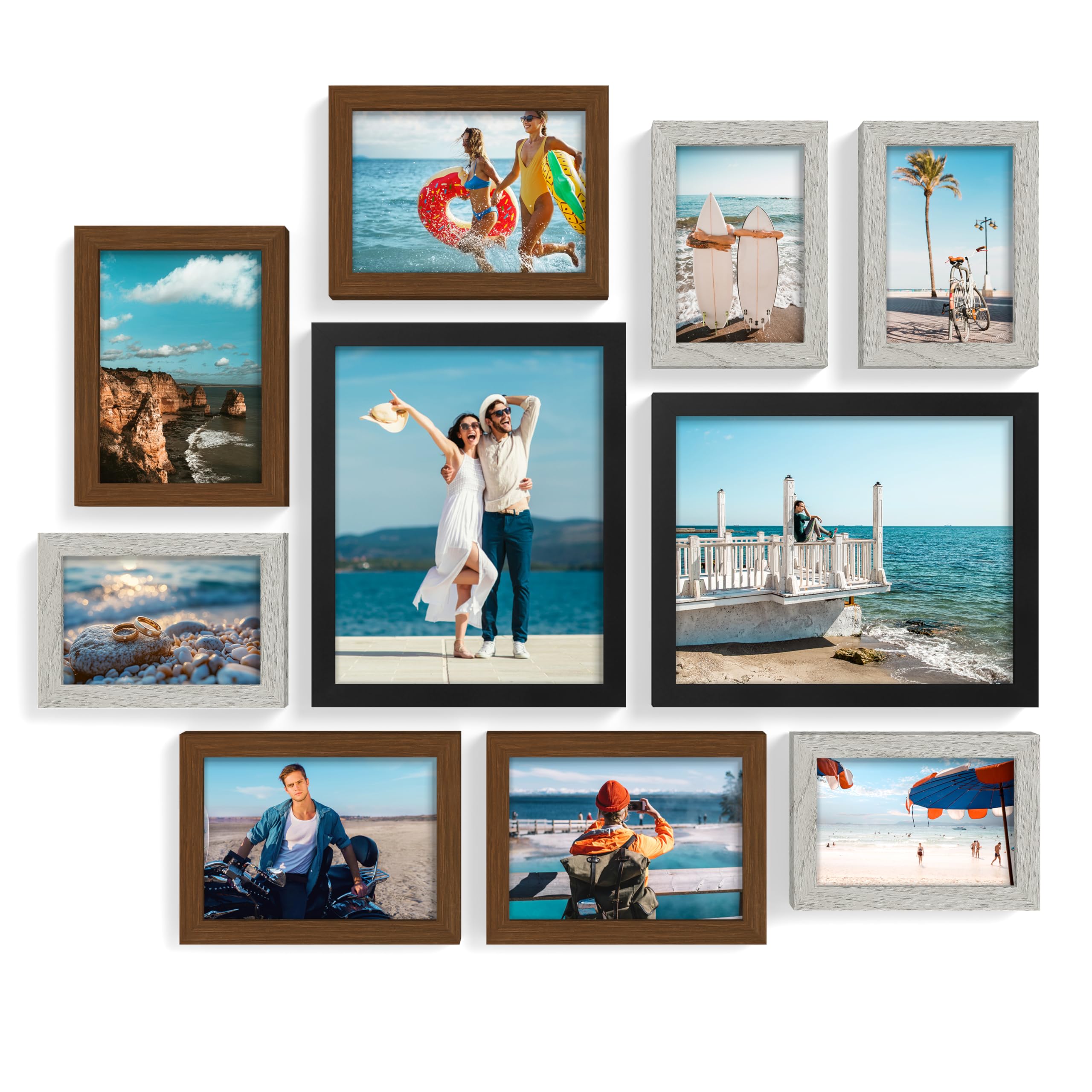 decorUhome Picture Frames Collage Wall Decor for Photo Gallery Display, Assorted Picture Frames Set of 10 Including Two 8x10 / Four 5x7 / Four 4x6 for Family Wall Decor, Black/Brown/Grey, 10 Pack
