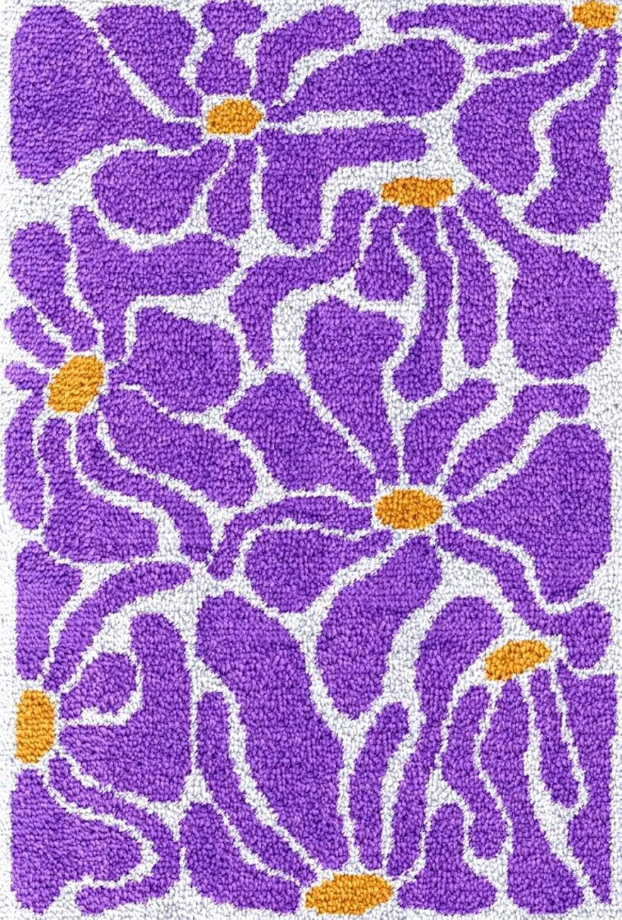 AxiangziK DIY Tapestry Kits for Adults Purple Flowers Latch Hook Rug Kits for Beginners DIY Needlework Crocheting Tapestry Kit Home Decor 39x55in