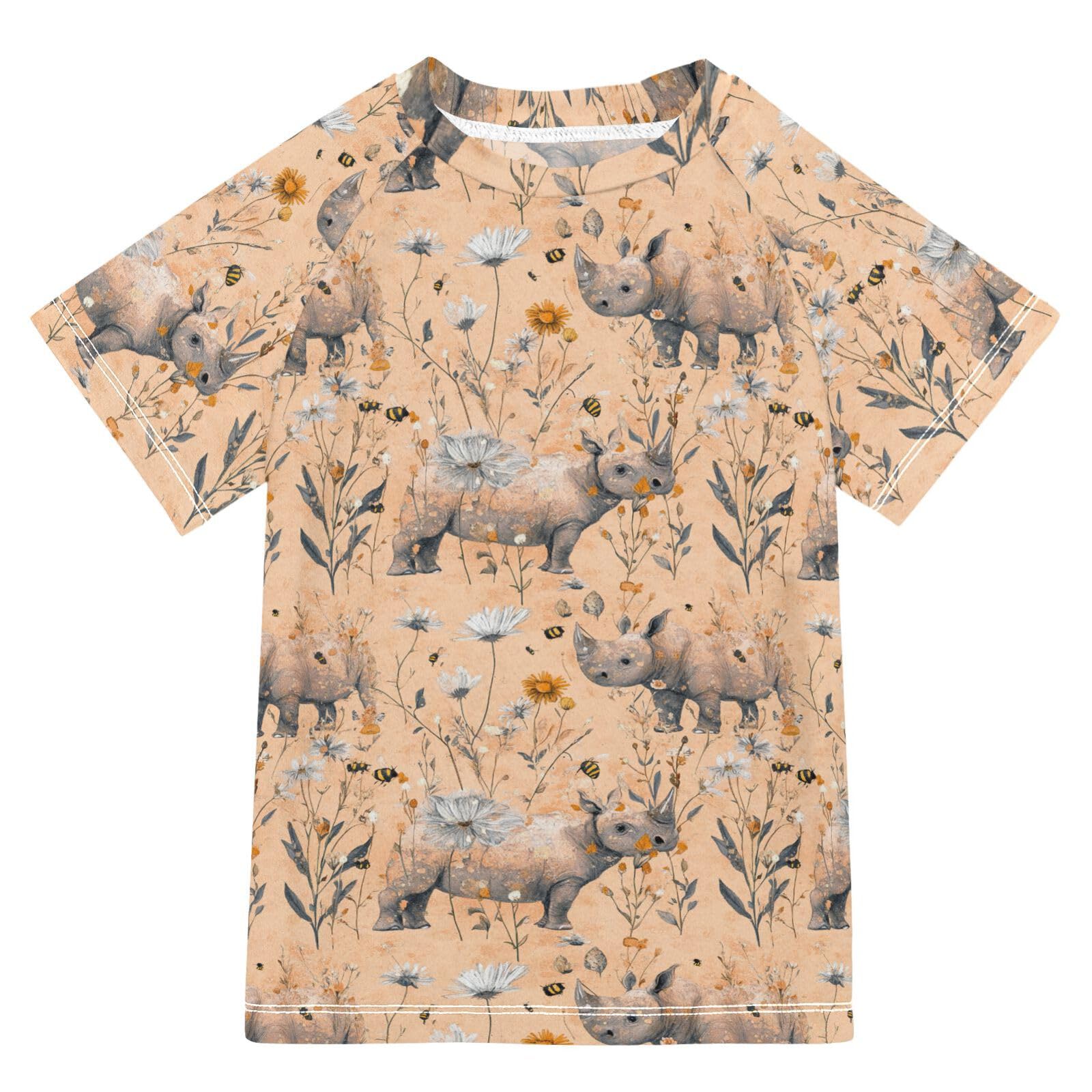 Girls Bathing Suit Short Sleeve Girls Rash Guard Top 3T Aesthetic Rhinoceros Peach