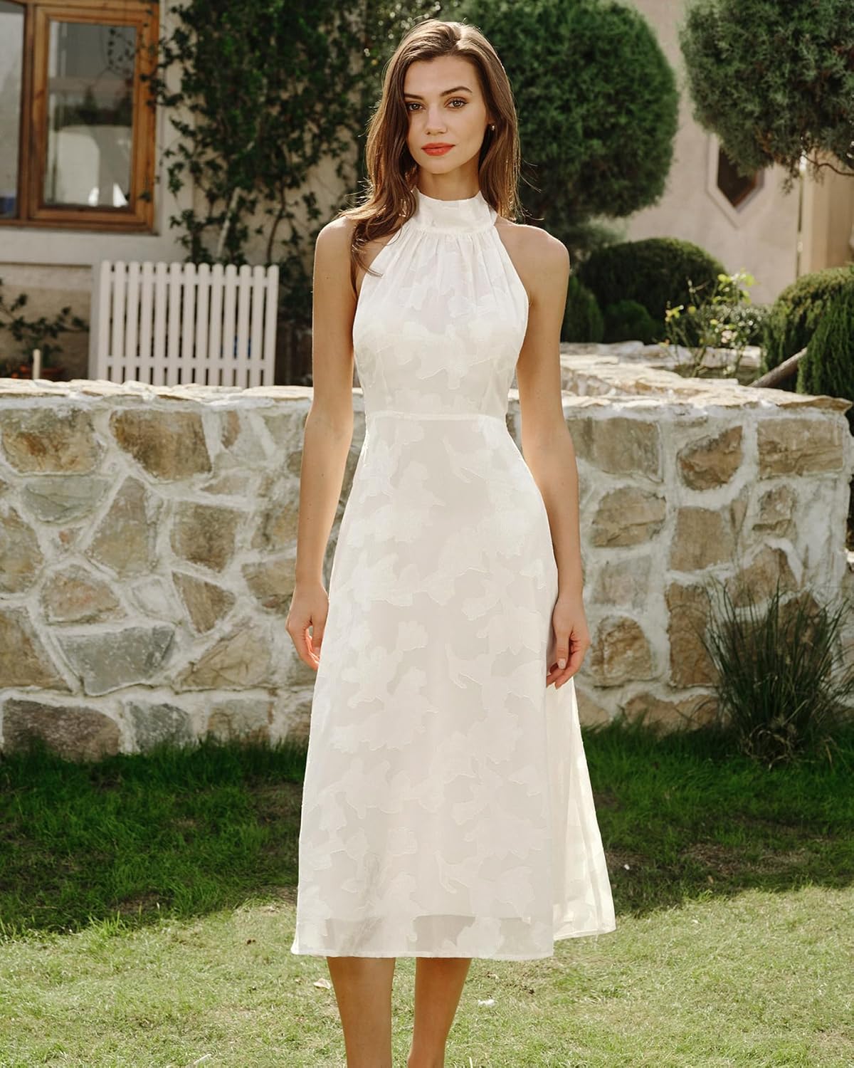 RIHOAS Women's Halter Neck Midi Dress Sleeveless Floral Print Flowy A Line Boho Sundress - Image 4