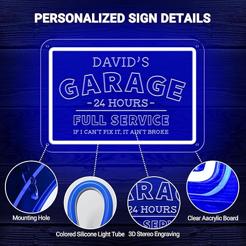 Miniatura 4 de Letrero de neón personalizado para garaje para decoración de pared, letreros LED de garaje con nombre personalizado para hombres, luz de neón