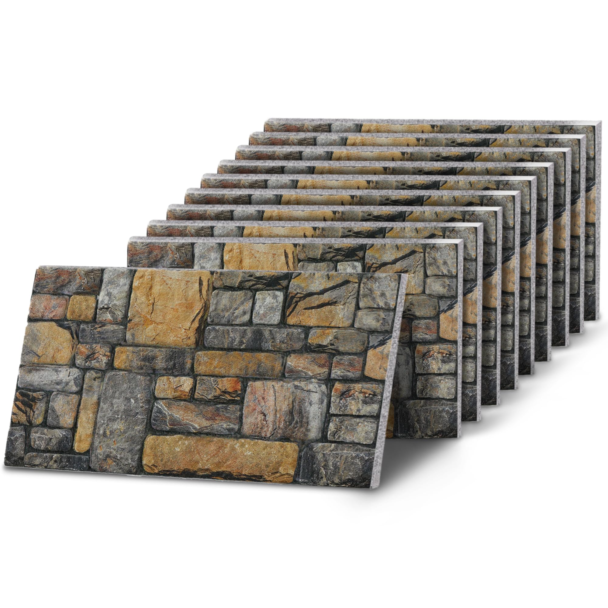 K&B Panels 3D Wall Panels, Stone Effect Styrofoam Wall Panelling Kit, Lightweight, Easy to Install, Dual Insulation to Reduce Acoustic Noise, Indoor & Outdoor (Golden Grey) (10 Panels)