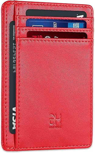 GH Gold Horse Slim RFID - Soporte para tarjetas con sistema de bloqueo, billetera de cuero de bolsillo frontal minimalista para mujer
