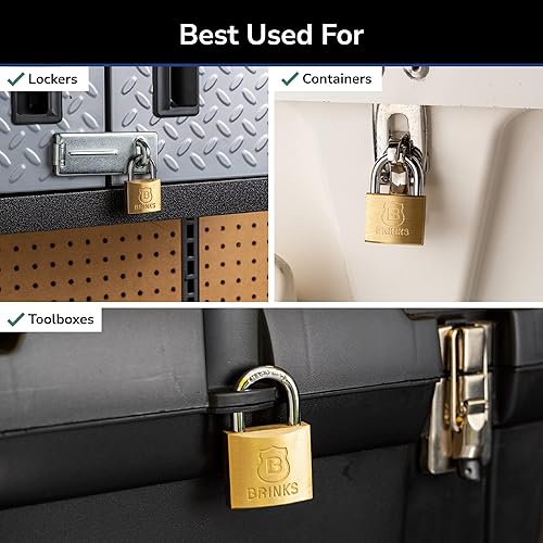 Miniatura 7 de BRINKS - Candado con llave de latón macizo de 1.575 in con espacio libre de grillete de 78" - Cromado con grillete de acero endurecido