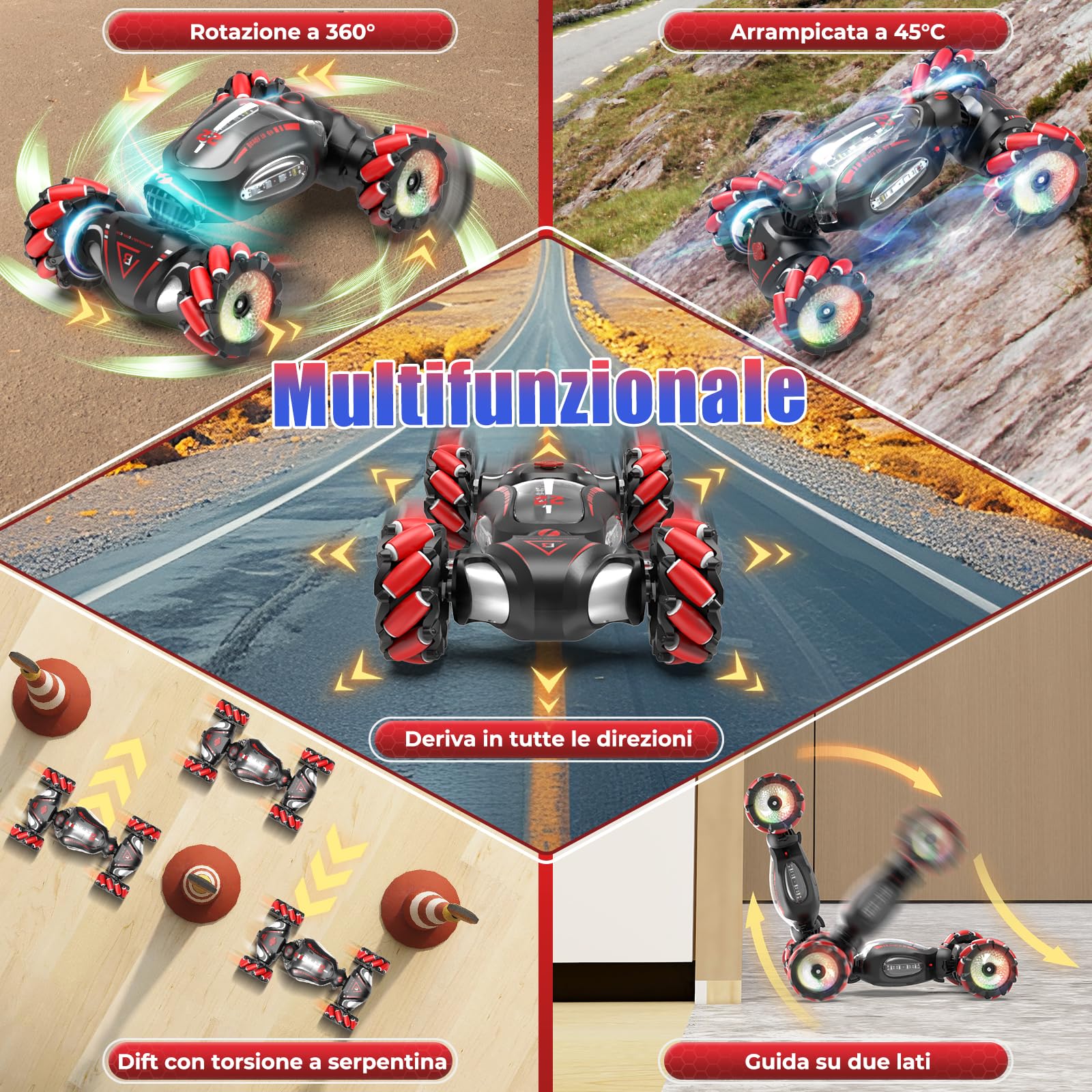 Fosgoit Macchina Telecomandata per Bambini, Macchine Telecomandate 4WD 2.4 GHz Auto Telecomandata con Mano e Luce e Spray, Regalo Giochi Giocattolo per Bambine Bambino 6 7 8 9 10 11 12 Anni Maschio