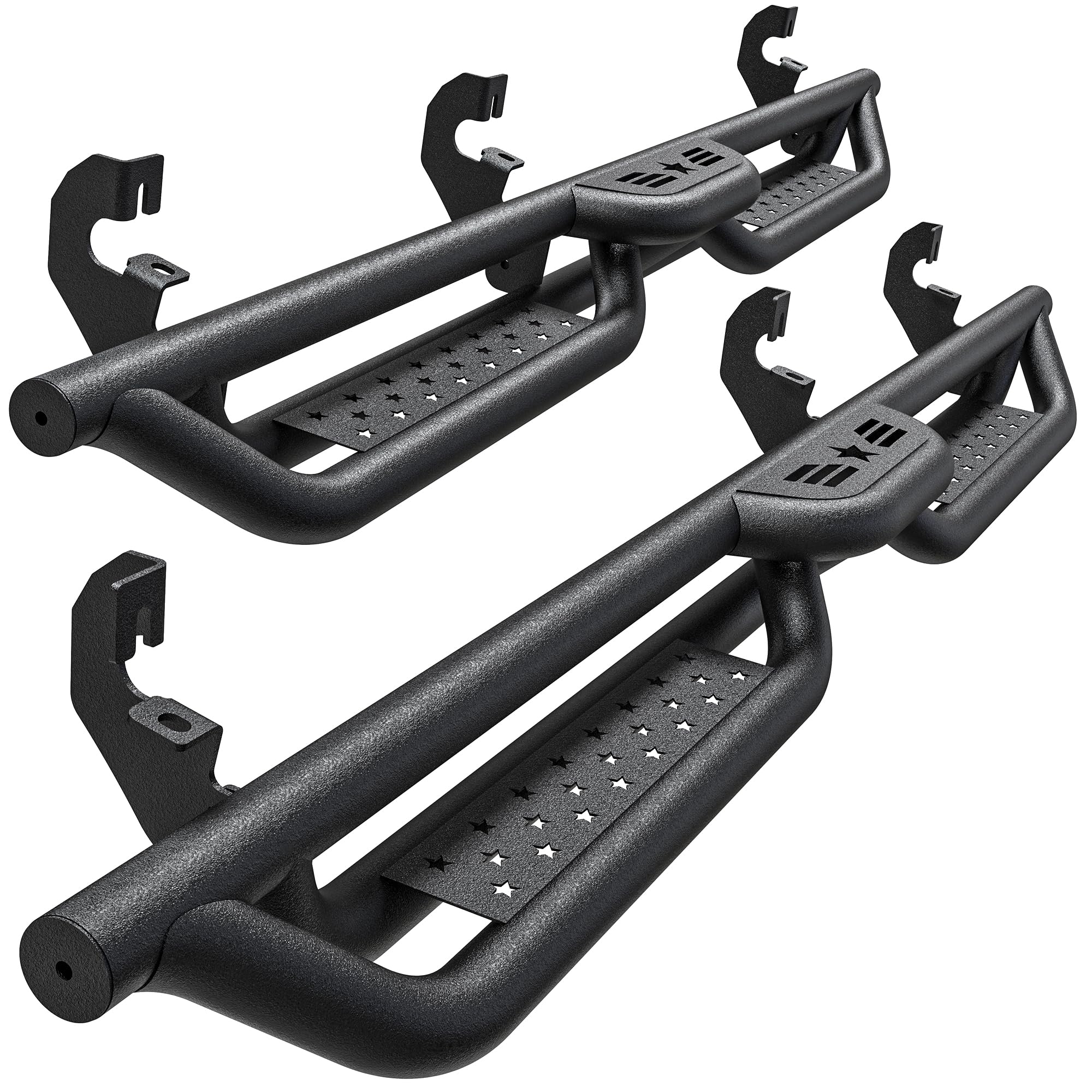 AutoBull 2015-2024 Chevy Colorado/GMC Canyon Crew Cab 6'' 2-Stairs Running Boards, Coated Black Carbon Steel