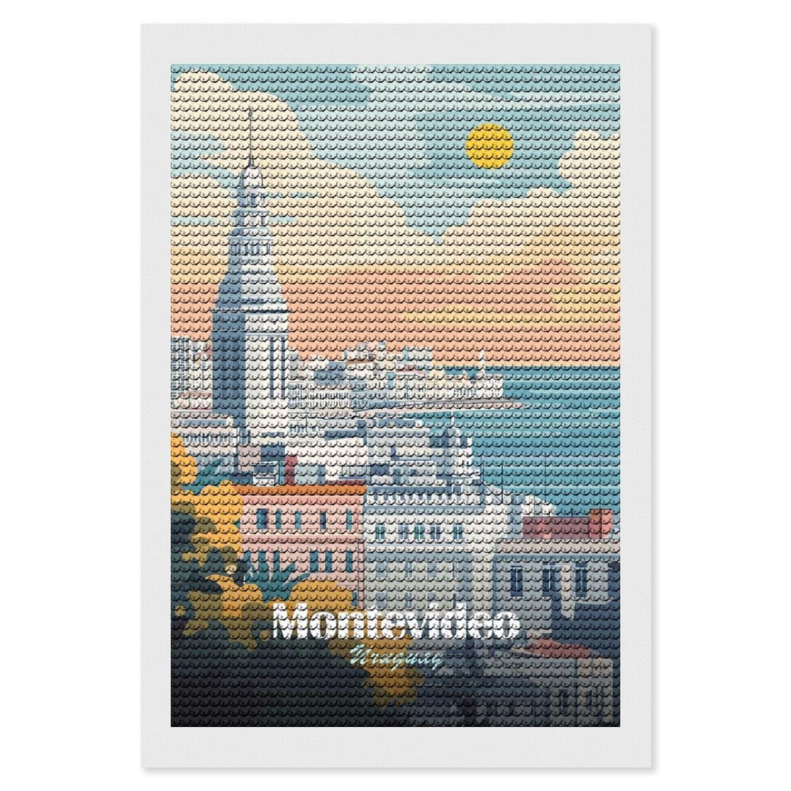 Junmoney Montevideo Uruguay Travel Diamond Painting Canvas Set 8"x12", for Women, Pleasing Wall Art Project, Aesthetic Room Decor, Gift Idea
