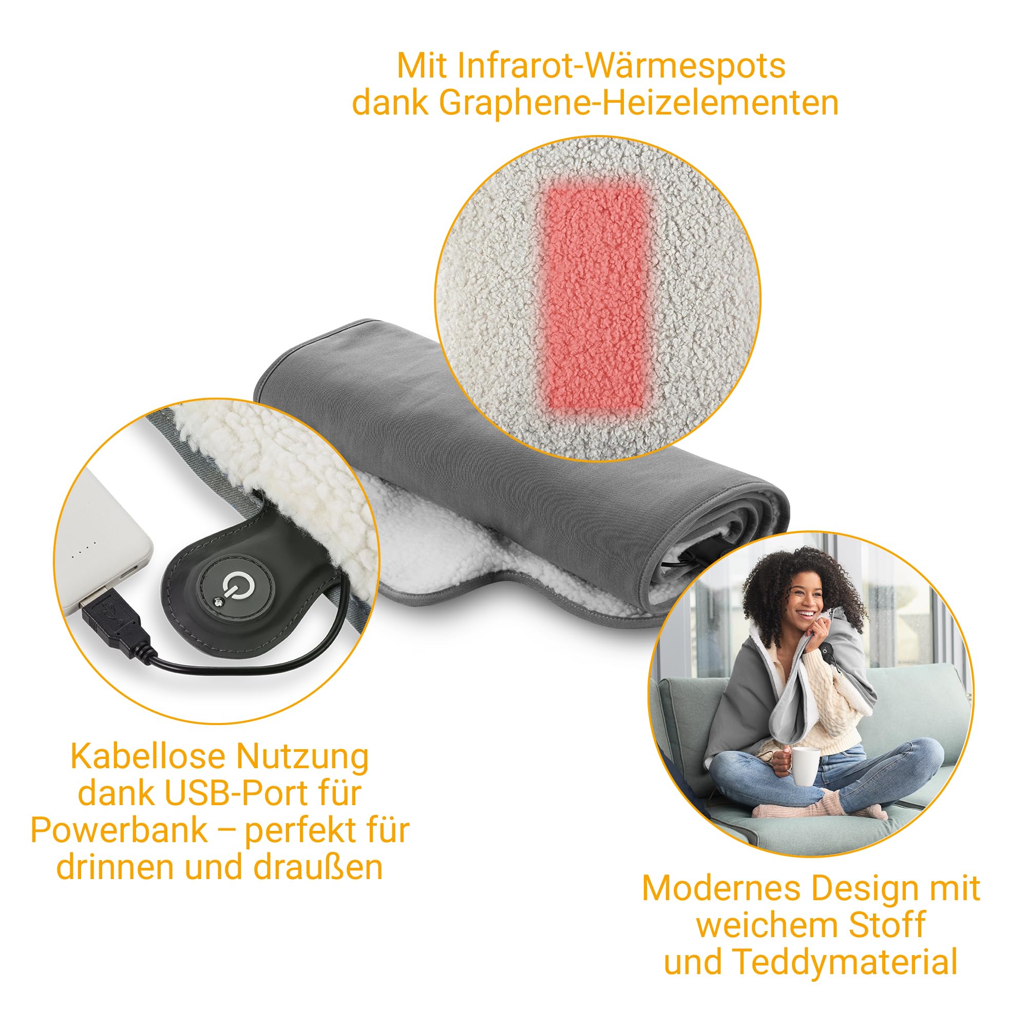 medisana OL 800 Outdoor Wärmedecke, kabellose Heizdecke | mit 3 Temperaturstufen für unterwegs, mit weichem Flauschigen Material, kompakt aufrollbar und mit Aufbewahrungsbeutel