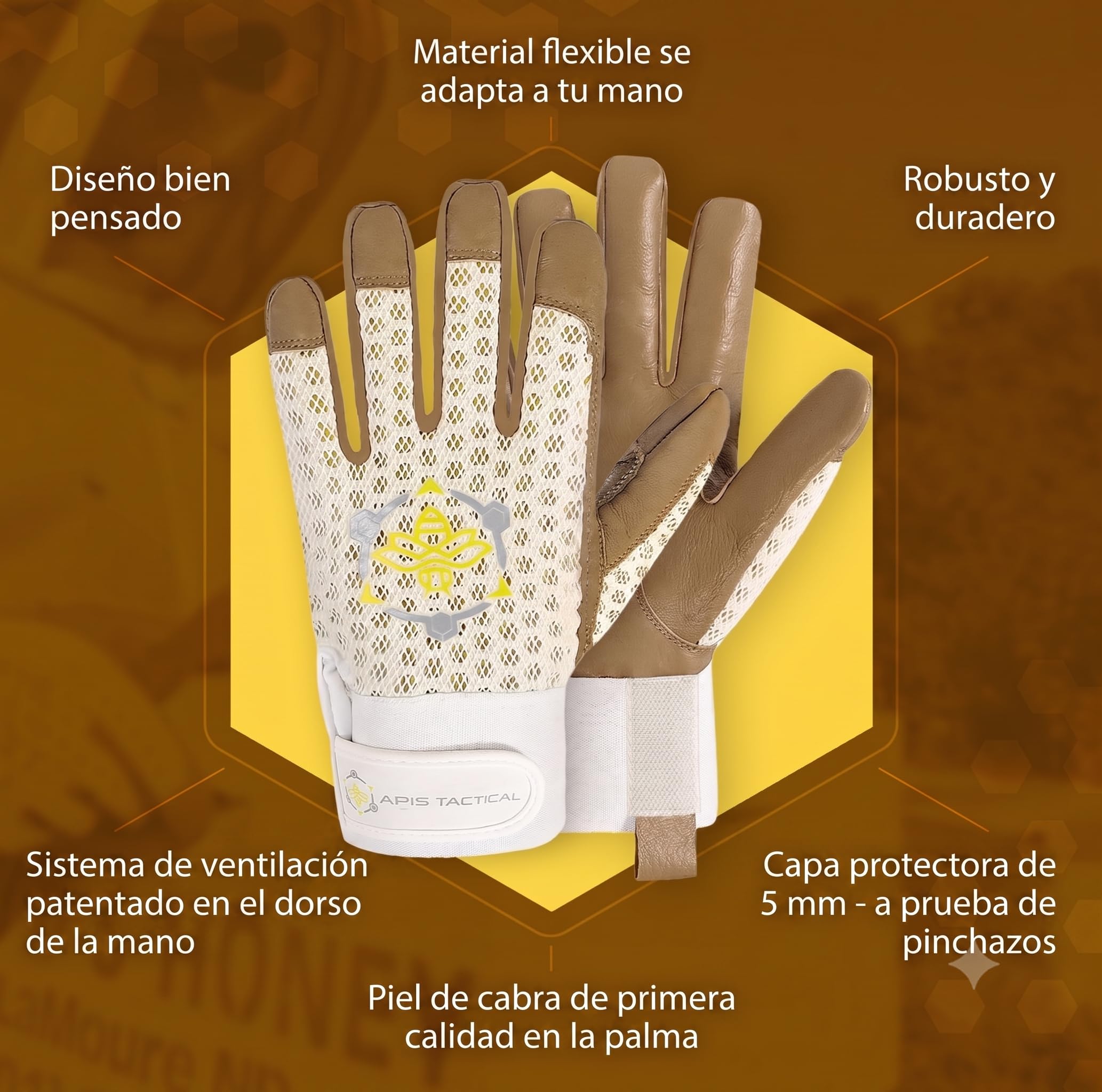 Guantes de Apicultura Cortos Piel de Cabra – Protección Pro Anti-Picaduras (M)