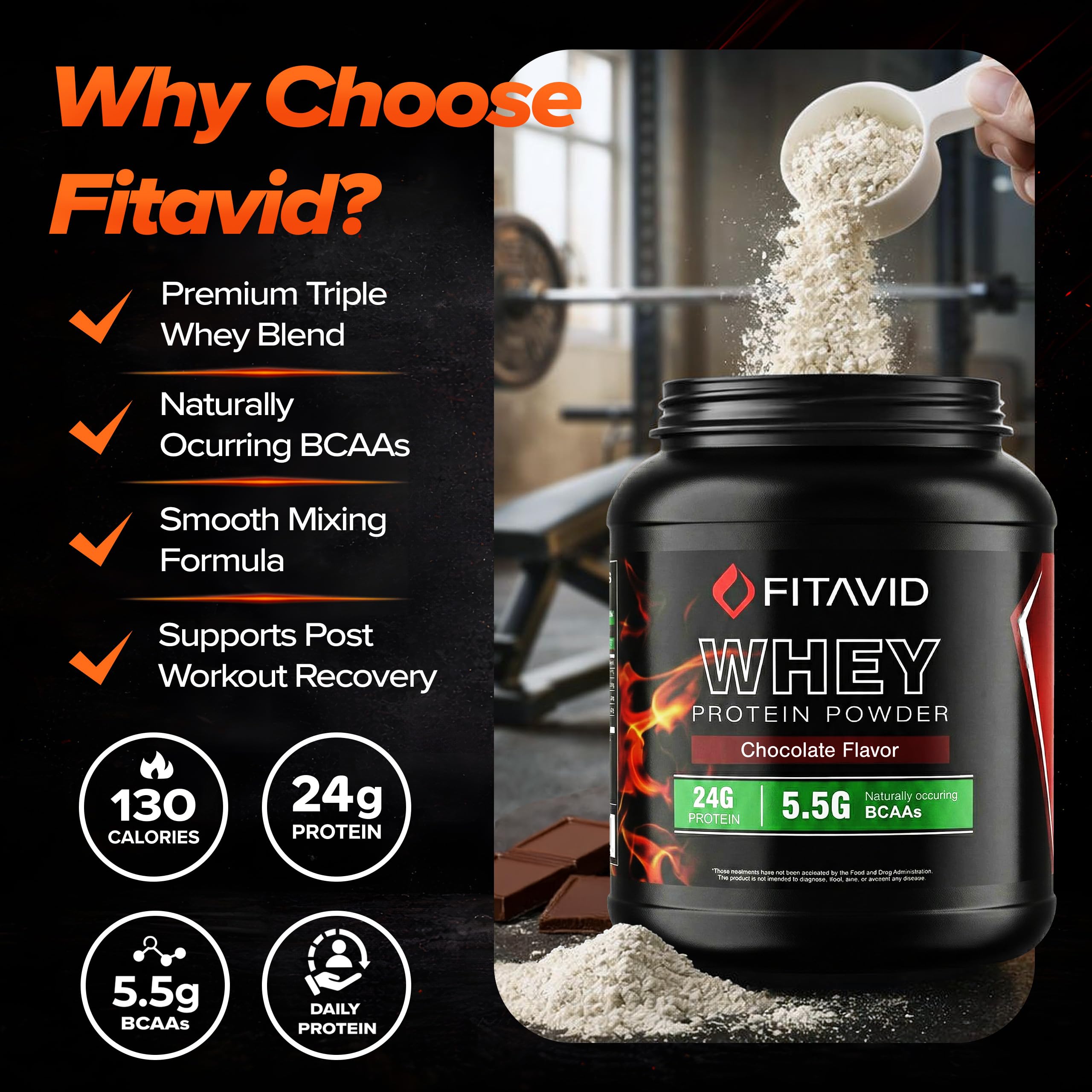 Whey Protein Powder – 24g Protein, 5.5g BCAAs, Whey Isolate Blend, Low Sugar Protein Powder for Muscle Recovery & Lean Muscle, Post Workout Protein, 2 lb, 30 Servings (Chocolate) — Amazon image 8