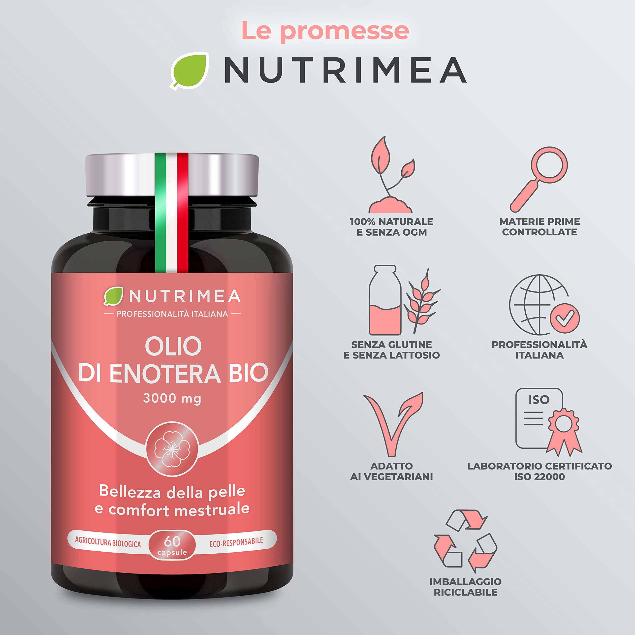 Olio di Enotera BIO | 3000 mg di cui 270 mg di GLA | Spremuto a freddo | 100% naturale | Comfort premestruale e bellezza della pelle | Qualità premium | 60 capsule
