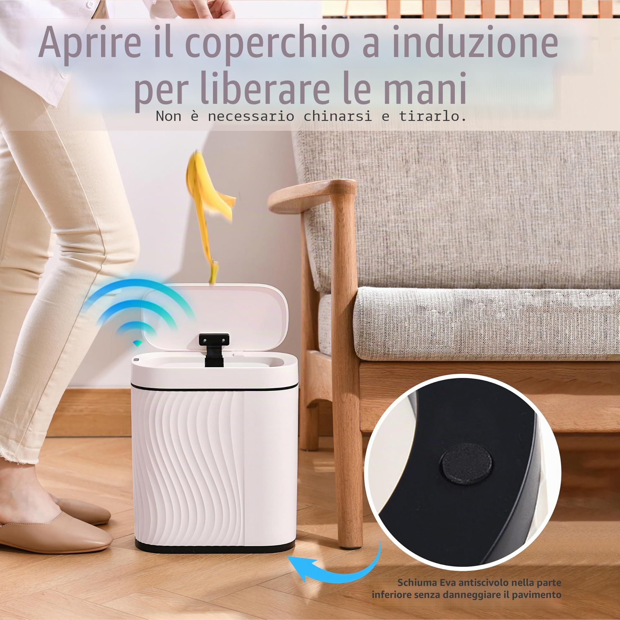 Cestino Automatico con Sensore 8L - Cestino Elettrico con Coperchio per Cucina e Bagno - Impermeabile e Antiodore per Ufficio, Camera da Letto, WC - Bidone Bianco Silenzioso