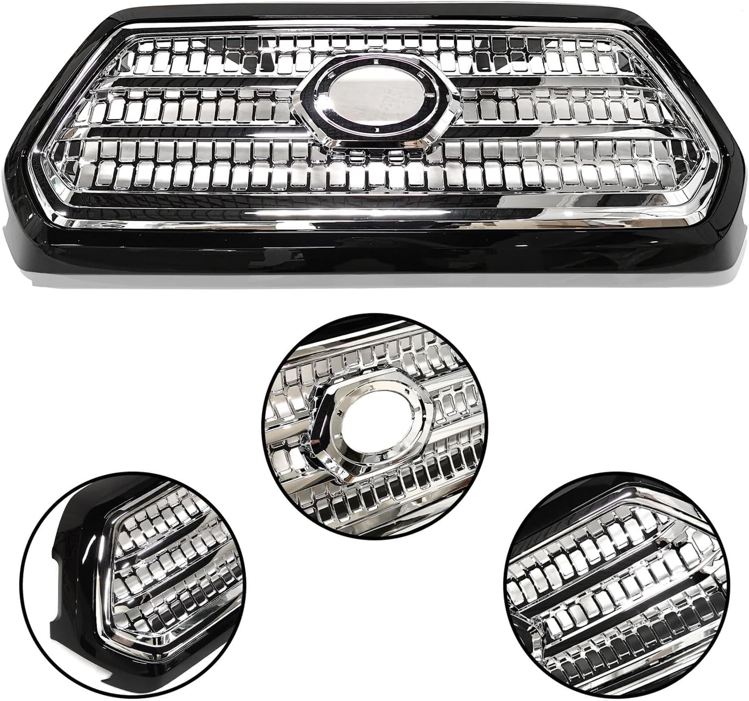 Bewild Front Bumper Upper Grille Chrome & Matte Black Grill For 2016 2017 2018 2019 2020 2021 2022 2023 Tacoma
