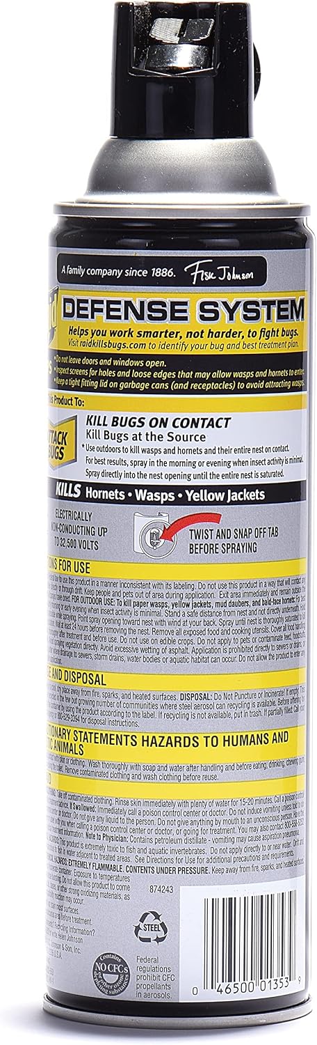 Raid Wasp and Hornet Killer Spray, Kills the entire nest, Kills Paper Wasps, Yellow Jackets, Mud Daubers and more, 14 oz (Pack of 12)
