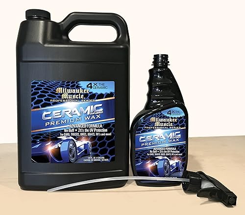 Milwaukee Muscle Galón de cera de cerámica para automóvil (128 onzas líquidas), 4 veces el revestimiento de cerámica, cera hidrofóbica avanzada para