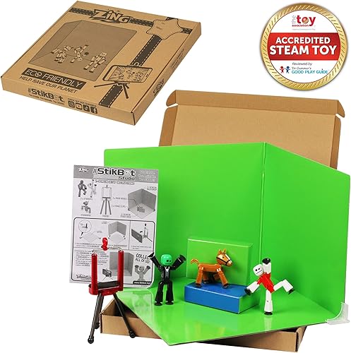 Miniatura 2 de StikBot Zanimation Studio with Pet - Incluye 2, 1 caballo, 1 soporte para teléfono y 1 telón de fondo reversible, en embalaje ecológico