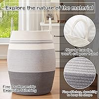 Vista 3 de OIAHOMY Cesta de lavandería tejida de cuerda, tamaño grande, con asas extendidas para ropa y juguetes, cesta alta de 25.6 pulgadas, plegable