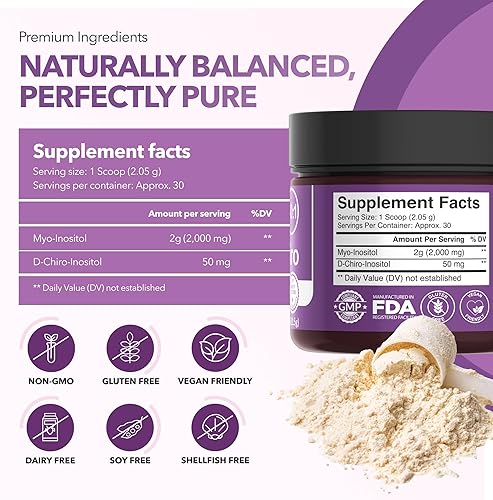 Miniatura 8 de Intimate Rose Suplemento de inositol para mujeres, polvo de mio-inositol y D-Chiro Inositol, equilibrio hormonal y apoyo saludable de la función