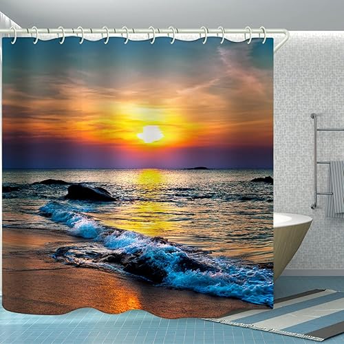 Miniatura 3 de El baño utiliza una cortina de ducha 3D con superficie de mar soleado, la bañera utiliza cortinas de ducha estándar de lujo y la cortina de ducha